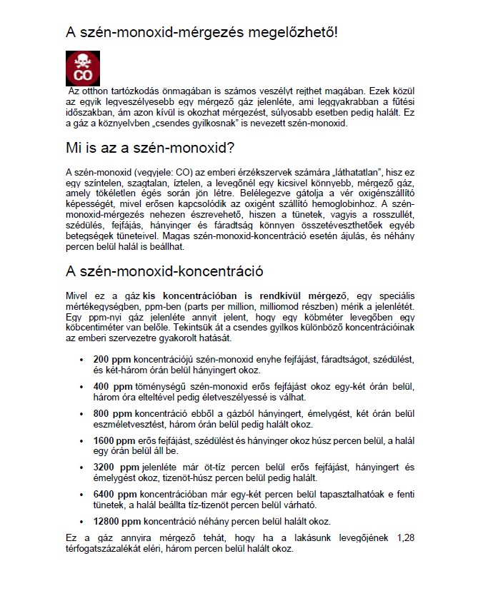 A szén-monoxid-mérgezés megelőzhető! A szén-monoxid-mérgezés megelőzhető!