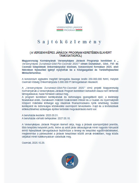 Versenyképes Járások Program Sajtóközlemény Versenyképes Járások Program Sajtóközlemény
