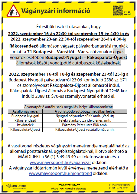 Vágányzári információ - Budapest-Nyugati – Rákospalota-Újpest állomások között