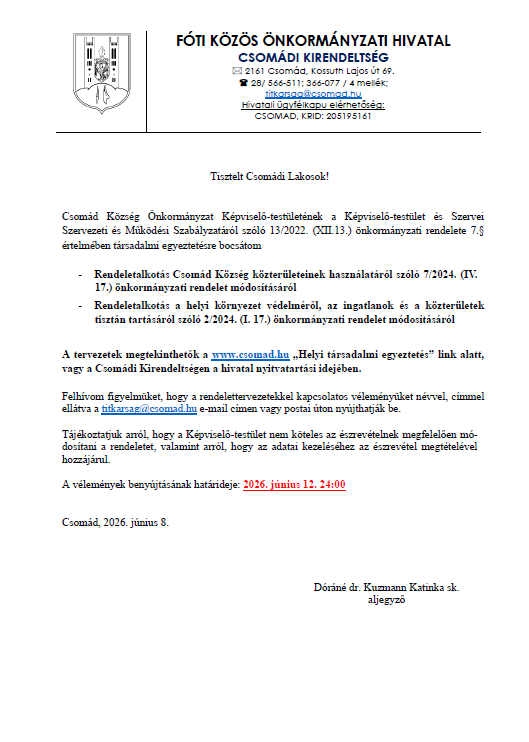 Rendeletek társadalmi egyeztetése Rendeletek társadalmi egyeztetése