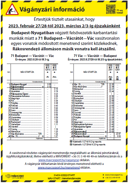 Hirdetmény Nyugati karbantartás 2023.02.27-2023.03.03.