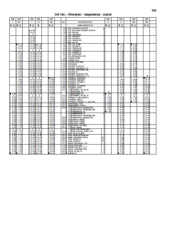 módosuló Volán menetrend 342 04.07-től