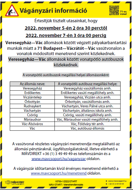 vágányzár 2022.11.05. - 11.07.