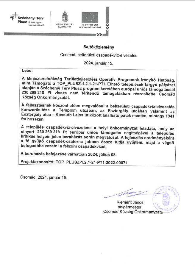 Sajtóközlemény