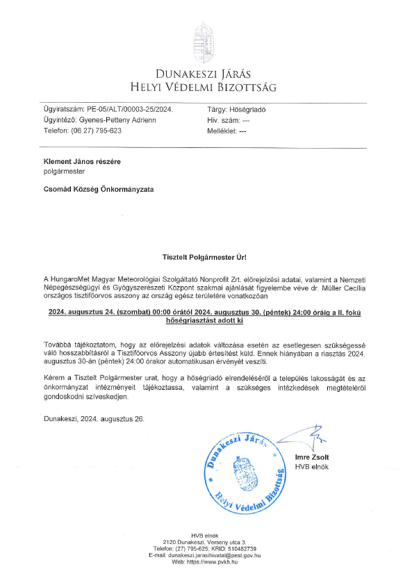 Hőségriadó 2024.08.26.