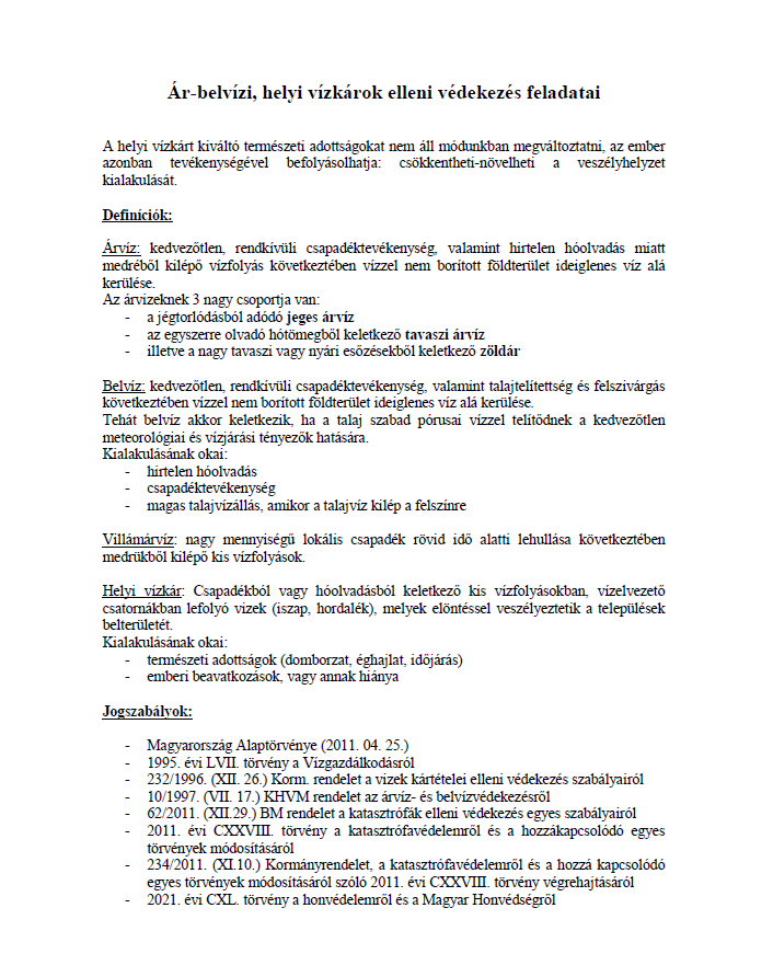 Ár-belvízi, helyi vízkárok elleni védekezés feladatai 2025