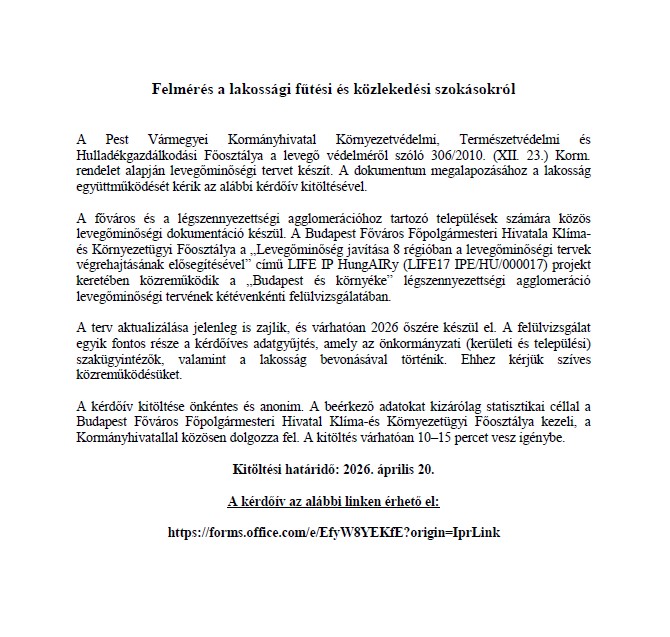 Felmérés a lakossági fűtési és közlekedési szokásokról Felmérés a lakossági fűtési és közlekedési szokásokról