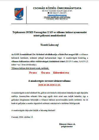 Lakossági tájékoztatás-villamos hálozat gallyazása Lakossági tájékoztatás-villamos hálozat gallyazása