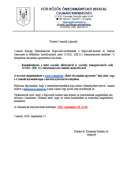 Rendeletek társadalmi egyeztetése Rendeletek társadalmi egyeztetése