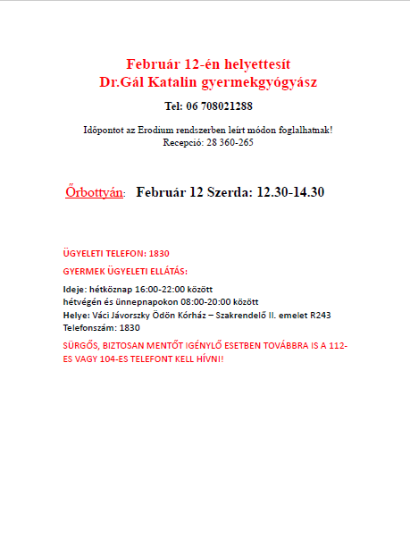 Gyermekorvos helyettesítés 2025.02.12.