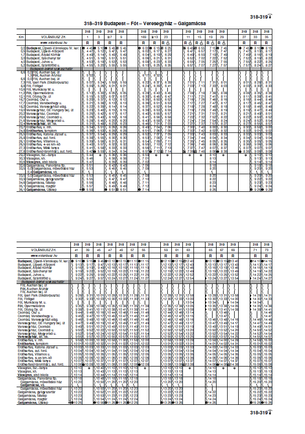 módosuló Volán menetrend 318-319 04.07-től