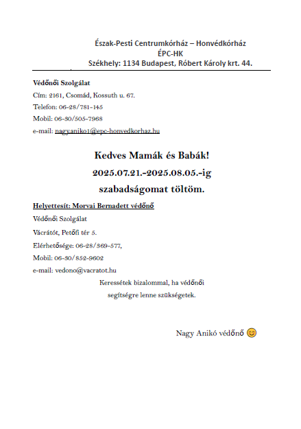 Védőnő - szabadság - 2 hetes