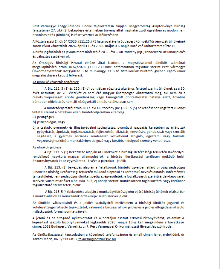 Soron kívüli bírósági ülnök választás