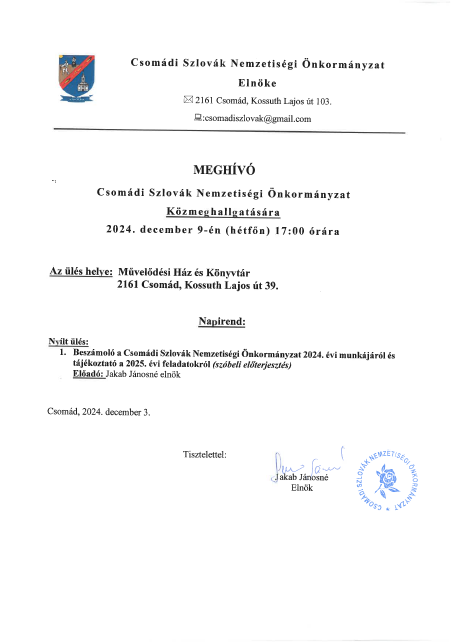 Meghívó Szlovák Közmeghallgatásra - 2024.12.09.