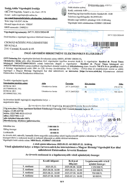 Hirdetmény ingó árverésről