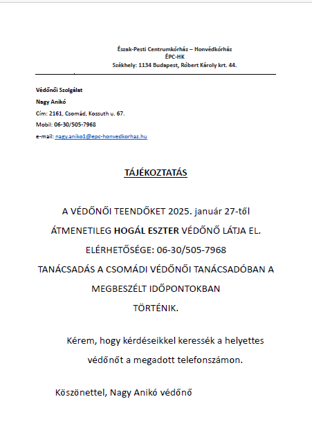 Védőnő helyettesítés