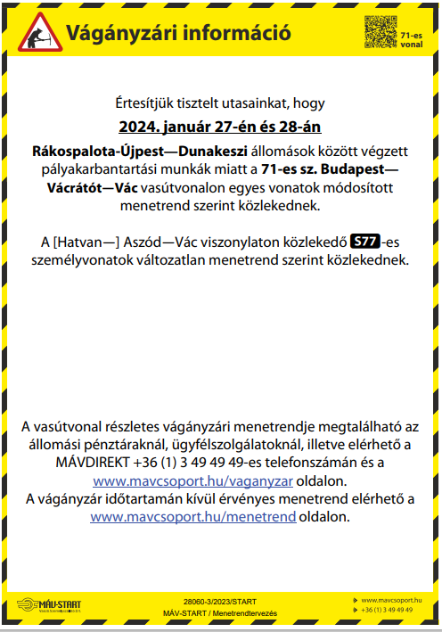 Vágányzár 2024.01.27-01.28.