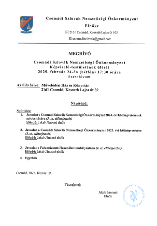 Meghívó szlovák ülésre - 2025.02.24.