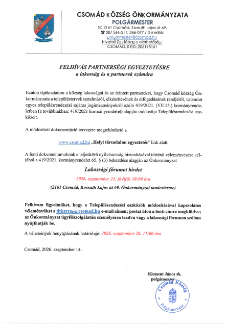 Társadalmi egyeztetés tájékoztató