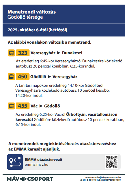 VOLÁN Tájékoztató Menetrendmódosítás október 6-tól