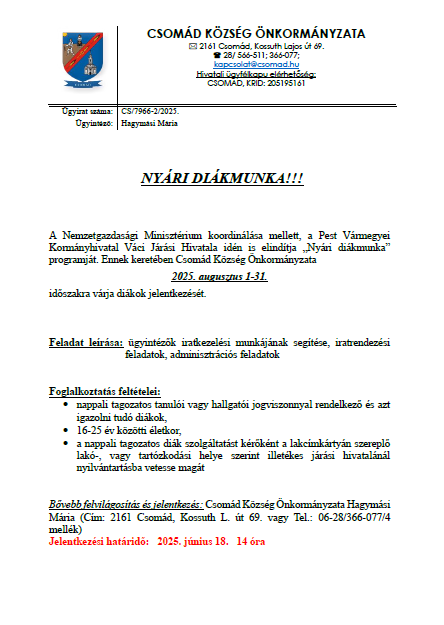 Nyári diákmunka