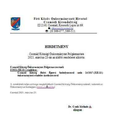 2021. évi 3. A HÉSZ 24/2017.(XII.13.) rendelet módosítása