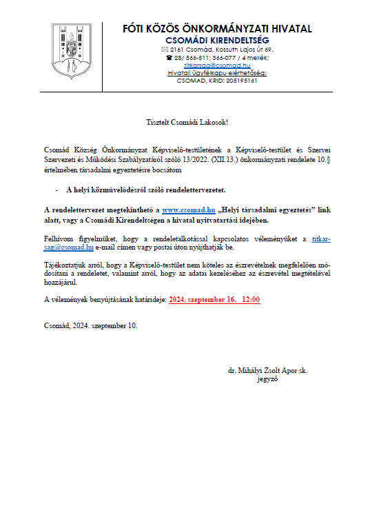 Rendelet társadalmi egyeztetése