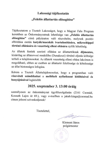 Kutya / Macska ivartalanítás, veszettség oltás, chip-elés - PÁLYÁZATI jelentkezéssel